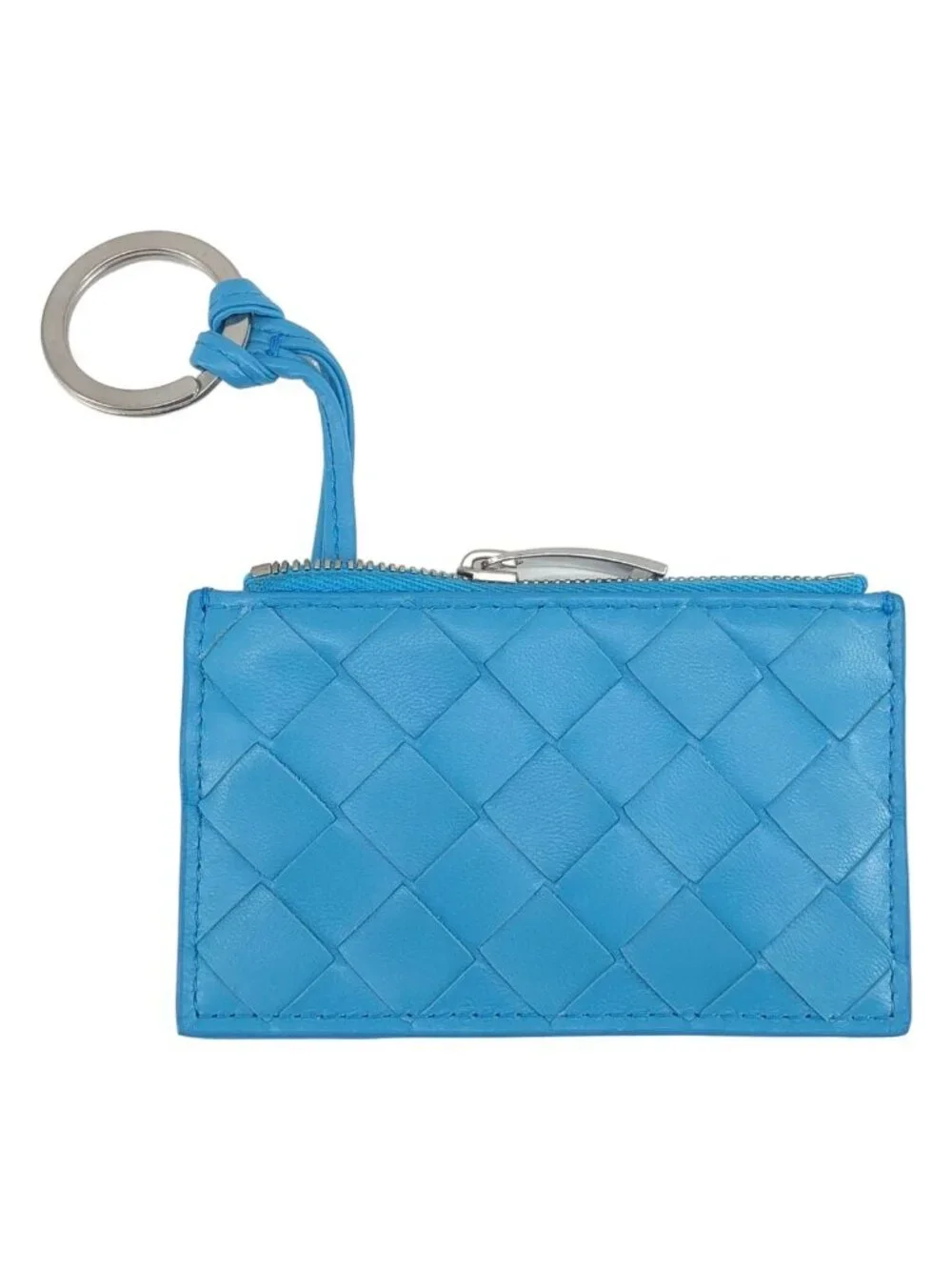 Bottega Veneta Leather Intrecciato Card Case Light Blue